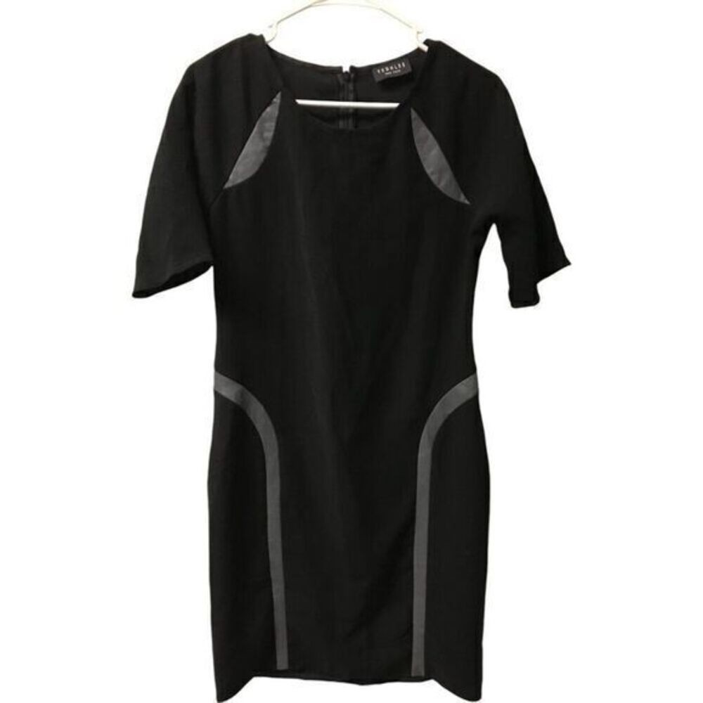 Yeohlee New York Women's Black Gray Leather Sheath Dress Size 6 Office Formal